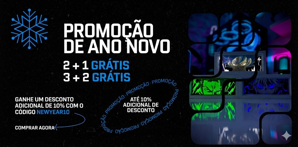 Promoção de Ano Novo: 2+1 grátis, 3+2 grátis. Código NEWYEAR10 para 10% de desconto.